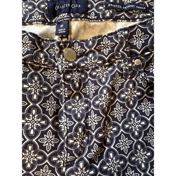 💖CHARTER CLUB Bristol Skinny Ankle navy white print pant front pockets - Picture 5 of 6